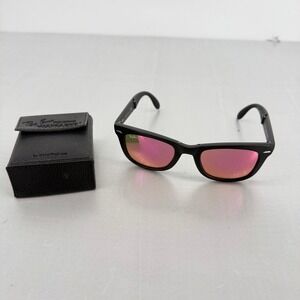 Ray-Ban RB 4105 Folding Wayfarer Sunglasses Matte Black Pink Mirror Lens 50mm